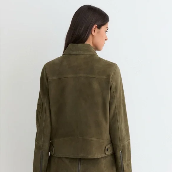Tate
Suede Zip-Through Jacket in Khaki Green - Picture 3 of 7
